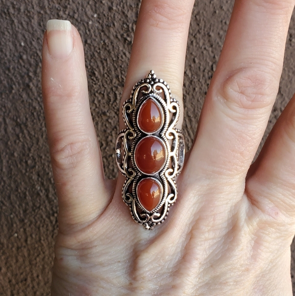 New Amazing Carnelian 925 Silver Statement Ring. - Picture 12 of 16